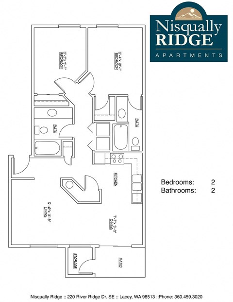 Floor plan for 2 beds, 2 baths, 863 sqft